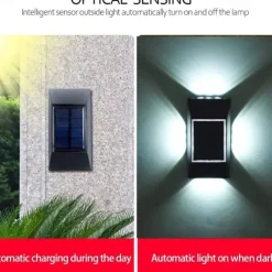 2pcs Solar LED Wall Light – Four Sides Lighting, IP65 Waterproof Wall Deck Lighting for Terrace, Porch, House Decoration