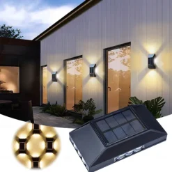 2pcs Solar LED Wall Light – Four Sides Lighting, IP65 Waterproof Wall Deck Lighting for Terrace, Porch, House Decoration