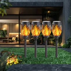 2/4pcs Solar Lights Outdoor Solar Torch Lights with Flickering Flame 12 LEDs for Halloween Decorations Waterpoof Landscape Auto On/Off Garden Patio Home Decoration Lantern