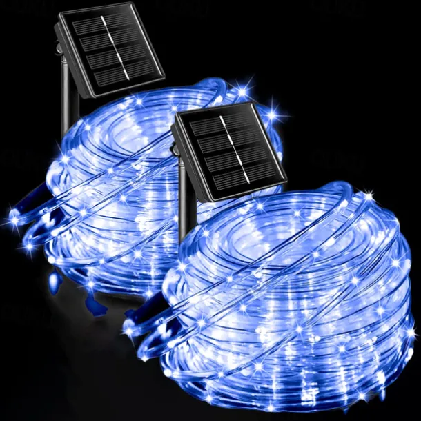 2Pcs Solar Rope Lights Outdoor Waterproof 8Modes LED String Fairy Lights for Christmas, Tent, Gazebo, Trampoline, Walkway, Pool