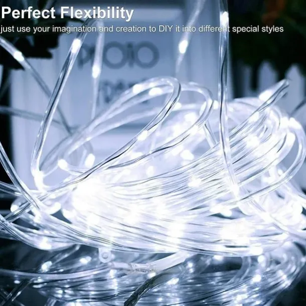 2Pcs Solar Rope Lights Outdoor Waterproof 8Modes LED String Fairy Lights for Christmas, Tent, Gazebo, Trampoline, Walkway, Pool