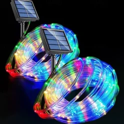 2Pcs Solar Rope Lights Outdoor Waterproof 8Modes LED String Fairy Lights for Christmas, Tent, Gazebo, Trampoline, Walkway, Pool
