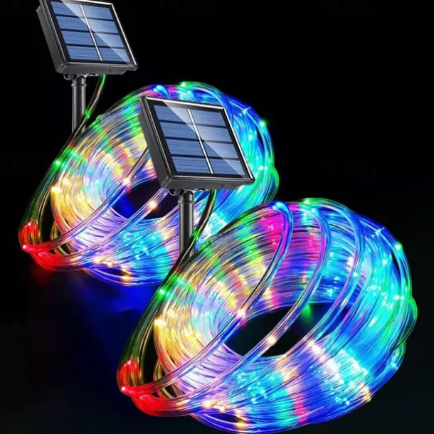 2Pcs Solar Rope Lights Outdoor Waterproof 8Modes LED String Fairy Lights for Christmas, Tent, Gazebo, Trampoline, Walkway, Pool