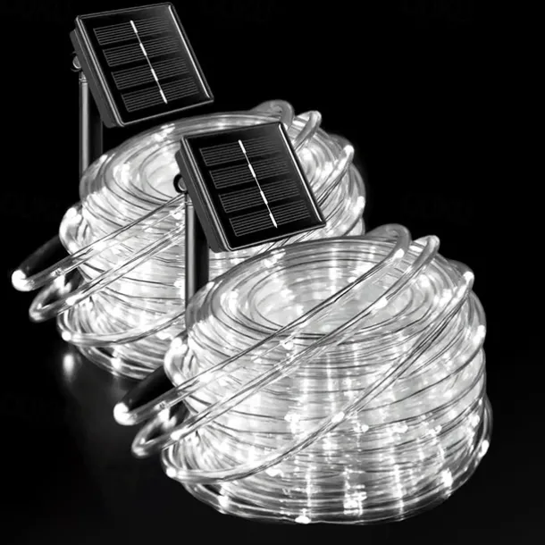 2Pcs Solar Rope Lights Outdoor Waterproof 8Modes LED String Fairy Lights for Christmas, Tent, Gazebo, Trampoline, Walkway, Pool