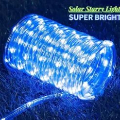 2Pcs Solar Rope Lights Outdoor Waterproof 8Modes LED String Fairy Lights for Christmas, Tent, Gazebo, Trampoline, Walkway, Pool