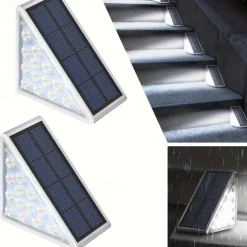 2/6pcs Solar Step Lights, Outdoor Deck Lights Triangle Solar Deck Lights IP67 Waterproof Auto on Off Decoration Lights for Stair Patio Yard, Driveway, Porch, Front Door, Sidewalk, Warm White