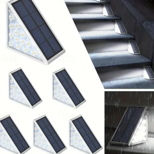 2/6pcs Solar Step Lights, Outdoor Deck Lights Triangle Solar Deck Lights IP67 Waterproof Auto on Off Decoration Lights for Stair Patio Yard, Driveway, Porch, Front Door, Sidewalk, Warm White