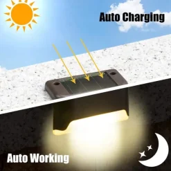 4pcs Solar Step Lights Outdoor LED Deck Stair Lights Waterproof LED for Garden Fence Step Railing Stairs Yard Patio Pathway Holiday Light