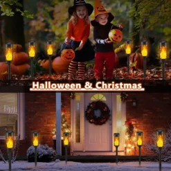 1/2pcs Solar Torch Lights with Dancing Flickering Flame Lights, Pathway Torch Flickering Light Waterproof Garden Decoration Outdoor Lawn Tiki Led Path Yard Patio Floor Lamp for Halloween