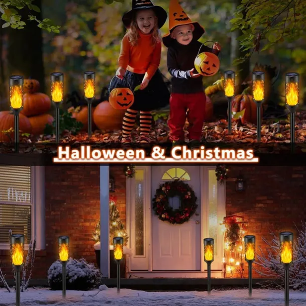 1/2pcs Solar Torch Lights with Dancing Flickering Flame Lights, Pathway Torch Flickering Light Waterproof Garden Decoration Outdoor Lawn Tiki Led Path Yard Patio Floor Lamp for Halloween