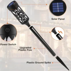 1/2pcs Solar Torch Lights with Dancing Flickering Flame Lights, Pathway Torch Flickering Light Waterproof Garden Decoration Outdoor Lawn Tiki Led Path Yard Patio Floor Lamp for Halloween