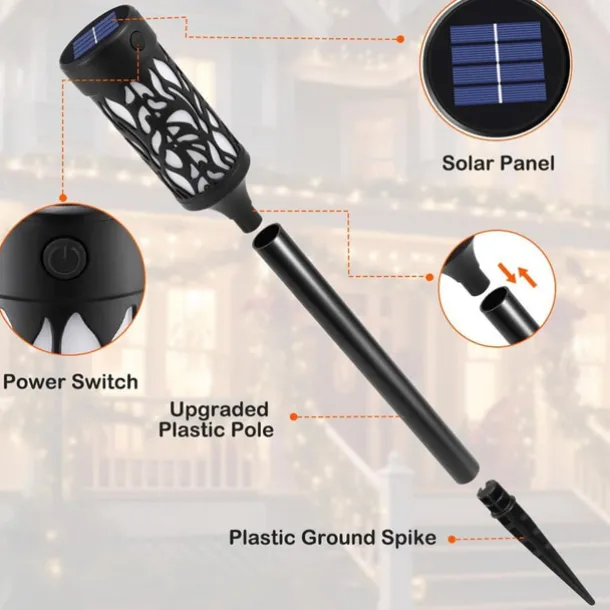 1/2pcs Solar Torch Lights with Dancing Flickering Flame Lights, Pathway Torch Flickering Light Waterproof Garden Decoration Outdoor Lawn Tiki Led Path Yard Patio Floor Lamp for Halloween