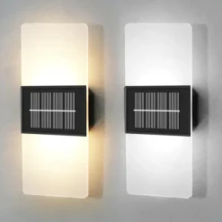 2pcs Solar Wall Lights 2 Modes Lighting Outdoor Waterproof LED Wall Lamp Intelligent Light Control Garden Fence Lights Solar Lamp Courtyard Street Landscape Light