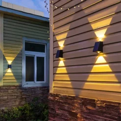 2pcs Solar Wall Lights Outdoor LED Garden Lights Waterproof Wall Light Smart Light Control Sensor Porch Lamp Courtyard Balcony Fence Channel Lighting Landscape Decoration Solar Night Light