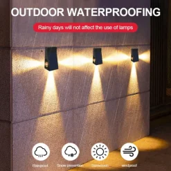 2pcs Solar Wall Washer Lights – High Brightness Waterproof, 3-Sided Luminous, Garden Villa Yard Fence Porch Landscape Decoration