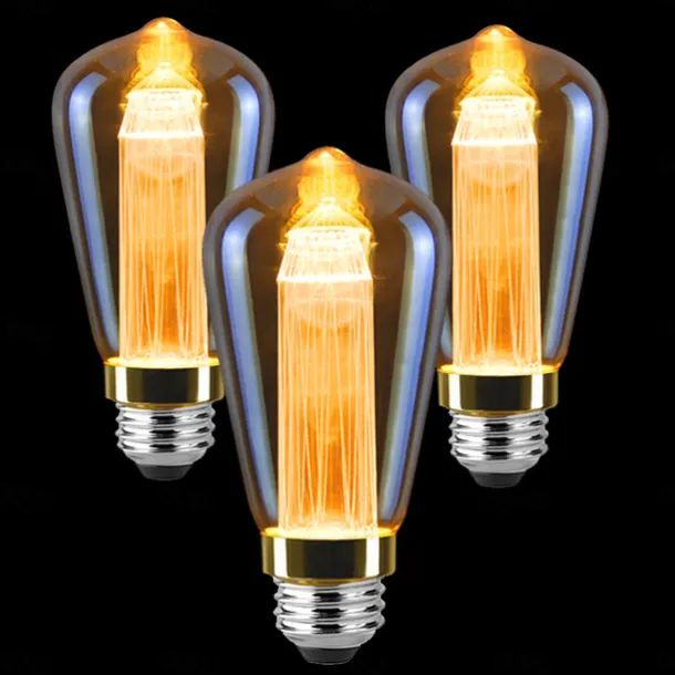 3PCS ST64 Vintage Edison LED Light guide Light Bulbs 3W 220V 110V E26/E27 Base Warm White 2200K Replacement Bulbs for Wall Sconces Lights Pendant Light Amber Warm & Squirrel Cage