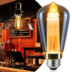 3PCS ST64 Vintage Edison LED Light guide Light Bulbs 3W 220V 110V E26/E27 Base Warm White 2200K Replacement Bulbs for Wall Sconces Lights Pendant Light Amber Warm & Squirrel Cage