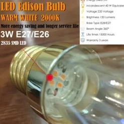 3PCS ST64 Vintage Edison LED Light guide Light Bulbs 3W 220V 110V E26/E27 Base Warm White 2200K Replacement Bulbs for Wall Sconces Lights Pendant Light Amber Warm & Squirrel Cage