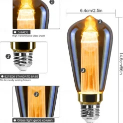 3PCS ST64 Vintage Edison LED Light guide Light Bulbs 3W 220V 110V E26/E27 Base Warm White 2200K Replacement Bulbs for Wall Sconces Lights Pendant Light Amber Warm & Squirrel Cage