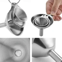 3/5pcs Stainless Steel Funnels For Kitchen Use, Large Tiny Small Funnel Set Of 3, Metal Cooking Powder Food Grade Flask Funnels For Filling Bottles Liquor Water Spice, 2pcs Cleaning Brushes