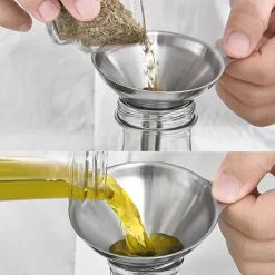3/5pcs Stainless Steel Funnels For Kitchen Use, Large Tiny Small Funnel Set Of 3, Metal Cooking Powder Food Grade Flask Funnels For Filling Bottles Liquor Water Spice, 2pcs Cleaning Brushes