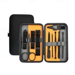 10/15/20/25pcs Stainless Steel Makeup Kit & Manicure set, Nail Clipper Set, With Black Leather Travel For Men & Women