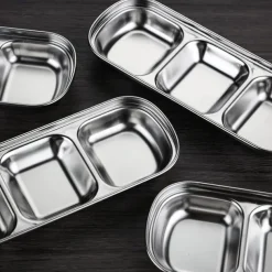 2/4pcs Stainless Steel Soy Sauce Dish Dipping Bowls 3 Grids Divided Sauce Dishes Side Dishes for Soy Sauce Ketchup Seasoning Sushi (3 Grid)