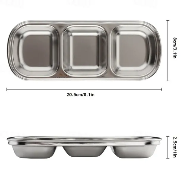 2/4pcs Stainless Steel Soy Sauce Dish Dipping Bowls 3 Grids Divided Sauce Dishes Side Dishes for Soy Sauce Ketchup Seasoning Sushi (3 Grid)