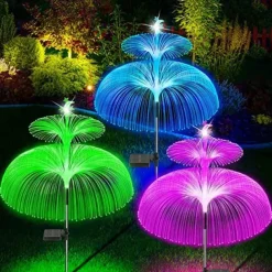 2PCS Star Moon Pampas Grass 7 Color Changing Solar Jellyfish Lights New Solar Garden Lights Yard Garden Pathway Waterproof Solar Lamp