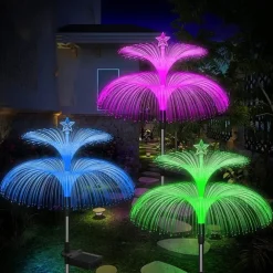 2PCS Star Moon Pampas Grass 7 Color Changing Solar Jellyfish Lights New Solar Garden Lights Yard Garden Pathway Waterproof Solar Lamp