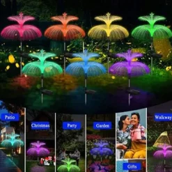 2PCS Star Moon Pampas Grass 7 Color Changing Solar Jellyfish Lights New Solar Garden Lights Yard Garden Pathway Waterproof Solar Lamp