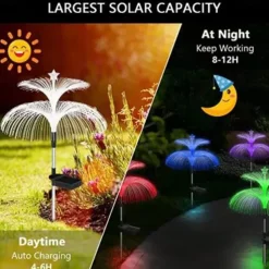 2PCS Star Moon Pampas Grass 7 Color Changing Solar Jellyfish Lights New Solar Garden Lights Yard Garden Pathway Waterproof Solar Lamp