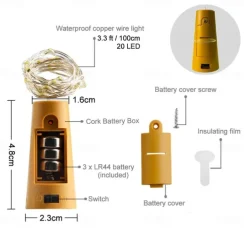 5pcs String Led Wine Bottle with Cork 2M 20 LEDs Bottle Lights Battery Cork for Party Wedding Christmas Halloween Bar Decor
