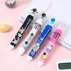 4pcs Student Astronaut 10-color Ballpoint Pen Student Notebook 10-color Pen Creative Astronaut Press Multicolor Pen