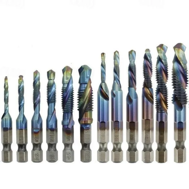 12pcs Tap Drill Bit Cone Drill HSS Metric Blue Replacement Screw Thread