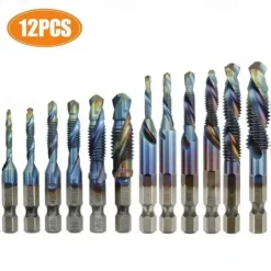 12pcs Tap Drill Bit Cone Drill HSS Metric Blue Replacement Screw Thread