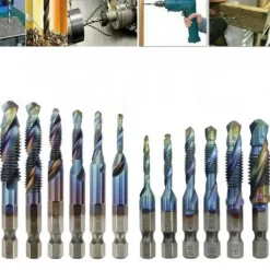 12pcs Tap Drill Bit Cone Drill HSS Metric Blue Replacement Screw Thread