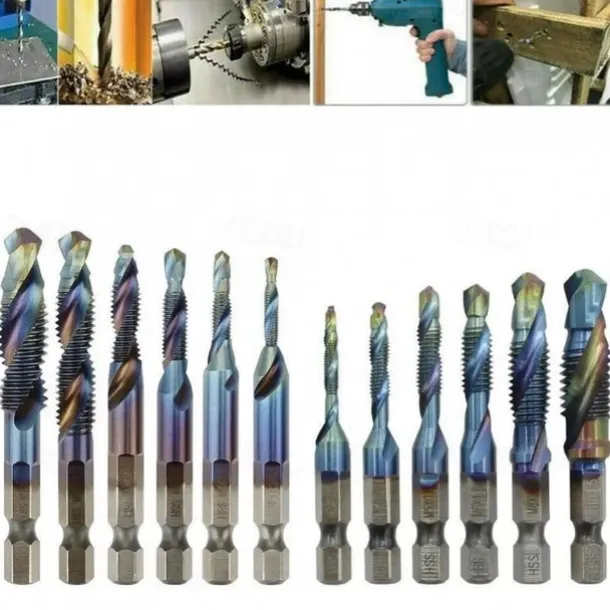 12pcs Tap Drill Bit Cone Drill HSS Metric Blue Replacement Screw Thread
