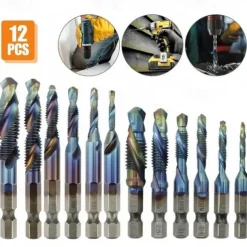 12pcs Tap Drill Bit Cone Drill HSS Metric Blue Replacement Screw Thread