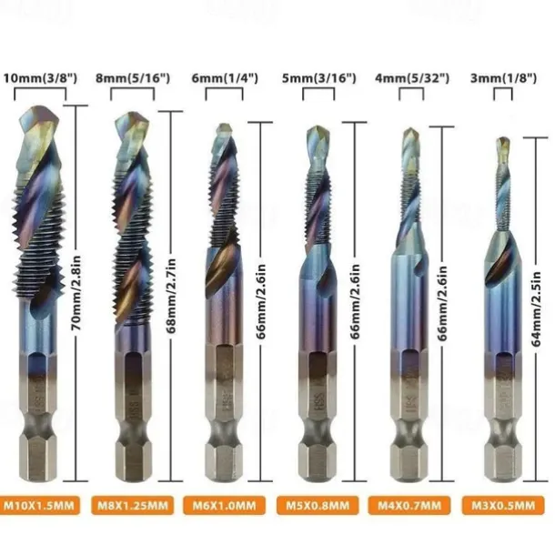 12pcs Tap Drill Bit Cone Drill HSS Metric Blue Replacement Screw Thread
