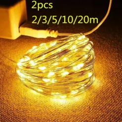 2pcs USB LED String Lights, Copper/Silver Wire Waterproof Fairy Lights 2m 3m 5m 10m 20m for Christmas, Wedding, Party Decor