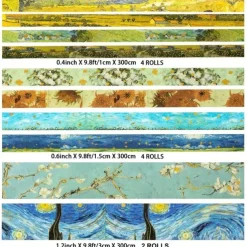 10pcs Van Gogh Washi Tape Set, Decorative Adhesive For DIY Crafts, Gift Wrapping, Scrapbooking Supplies, Bullet Journals, Planners, Party Decorations