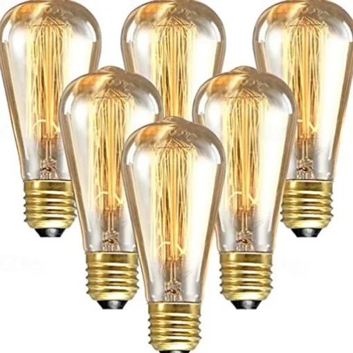 6pcs 60W Edison Vintage Incandescent Light Bulb Dimmable E26 E27 ST64 Candelabra Filament Amber Warm White for Lighting Fixture 220-240V