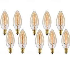 10pcs 40W Edison Vintage Incandescent Light Bulb Dimmable E14 C35 Antique Filament Amber Warm White for Chandelier Light 220-240V