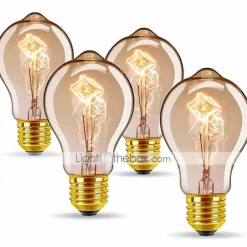 4pcs 40W E26/E27 A60 (A19) Vintage Edison Light Bulb, Dimmable, Warm White 2300K, Retro Decorative 220-240V