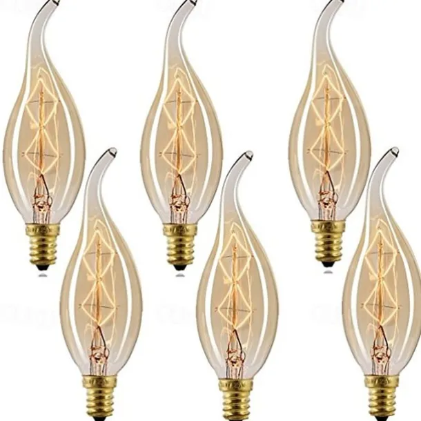 6pcs 40W Incandescent Vintage Edison Lights Bulbs Candle E14 C35L Dimmable Decorative Warm White 2300k Retro Dimmable 220-240V