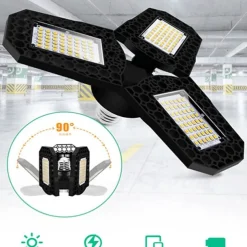 2pcs 80w LED Garage Ceiling Light Deformable 3 Adjustable Panels E26 E27 for Home Warehouse Workshop Lamp Warm White AC85-265V