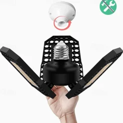 2pcs 80w LED Garage Ceiling Light Deformable 3 Adjustable Panels E26 E27 for Home Warehouse Workshop Lamp Warm White AC85-265V