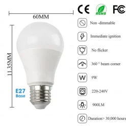 6pcs 9W LED Globe Bulbs 900 lm E27 A60(A19) 8 LED Beads SMD 2835 Warm White Cold White 220-240 V