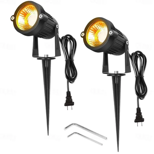2pcs 5W Outdoor Multicolour Spotlights Waterproof LED Landscape Lights Garden Light Outdoor Lighting Pathway Lights Multicolour Spotlights with Spike Stand EU/US Plug AC85-265V